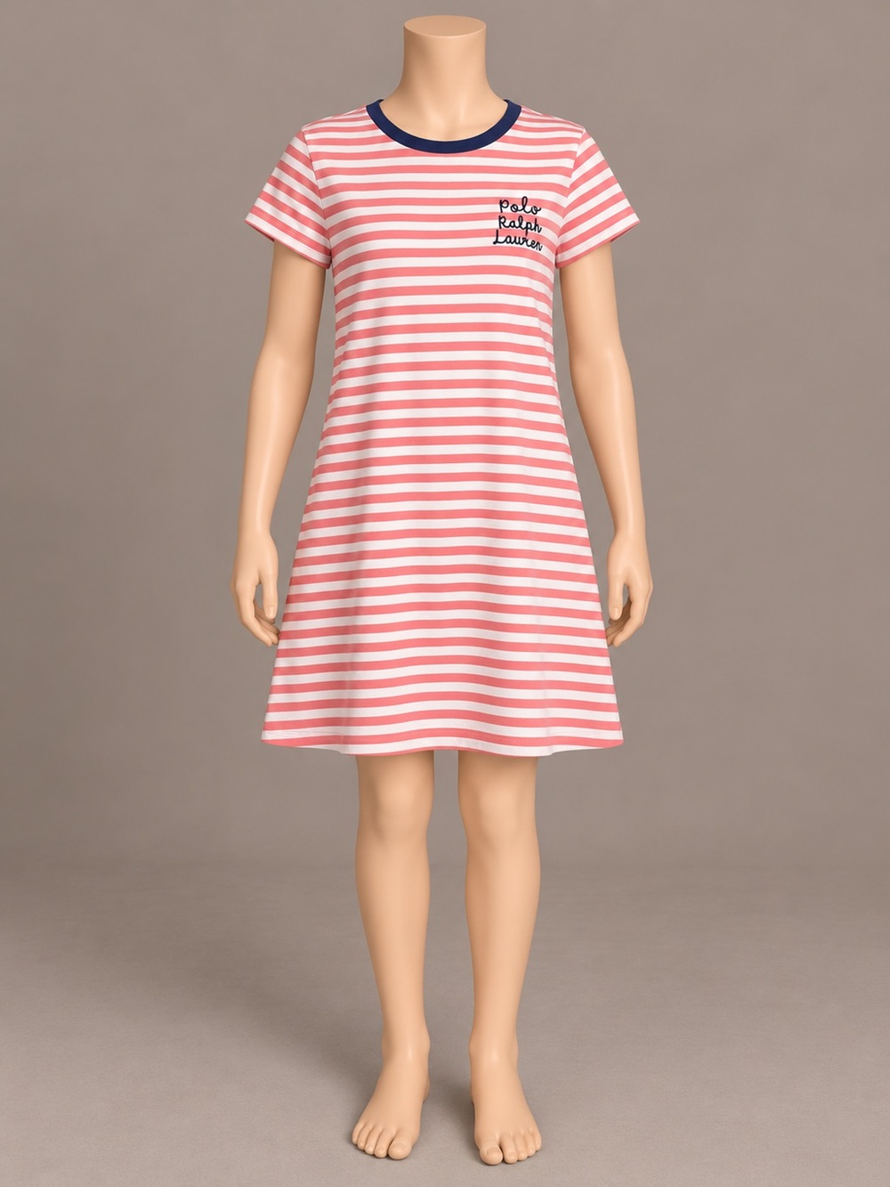 Polo Ralph Lauren Girls Striped T-Shirt Dress XL 16 Pink White Cotton
